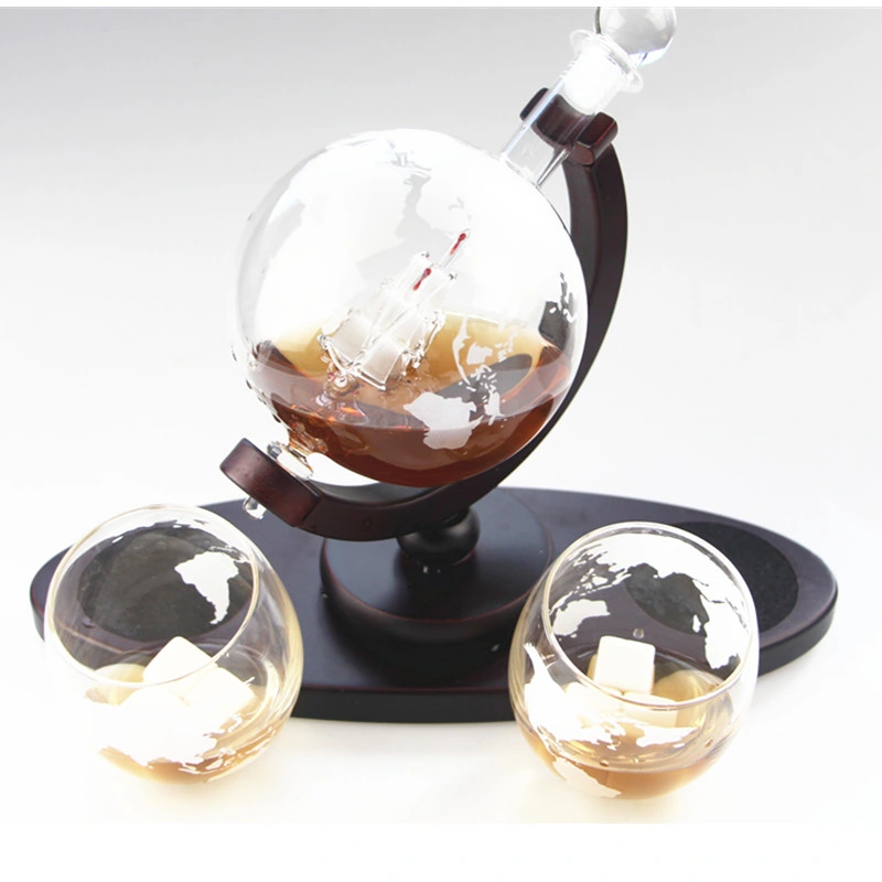 Amazon World Map 2 Globe Glasses and Decanter Set by Pine Wood Gift Box