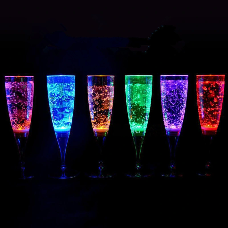 Colorful Clear BPA Free Wedding New Year Party Plastic LED Wine Champagne Flute