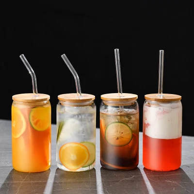 Juego de 4 copas de cóctel con tapa de madera de paja para bebidas de vidrio de borosilicato de 16 oz de Amazon